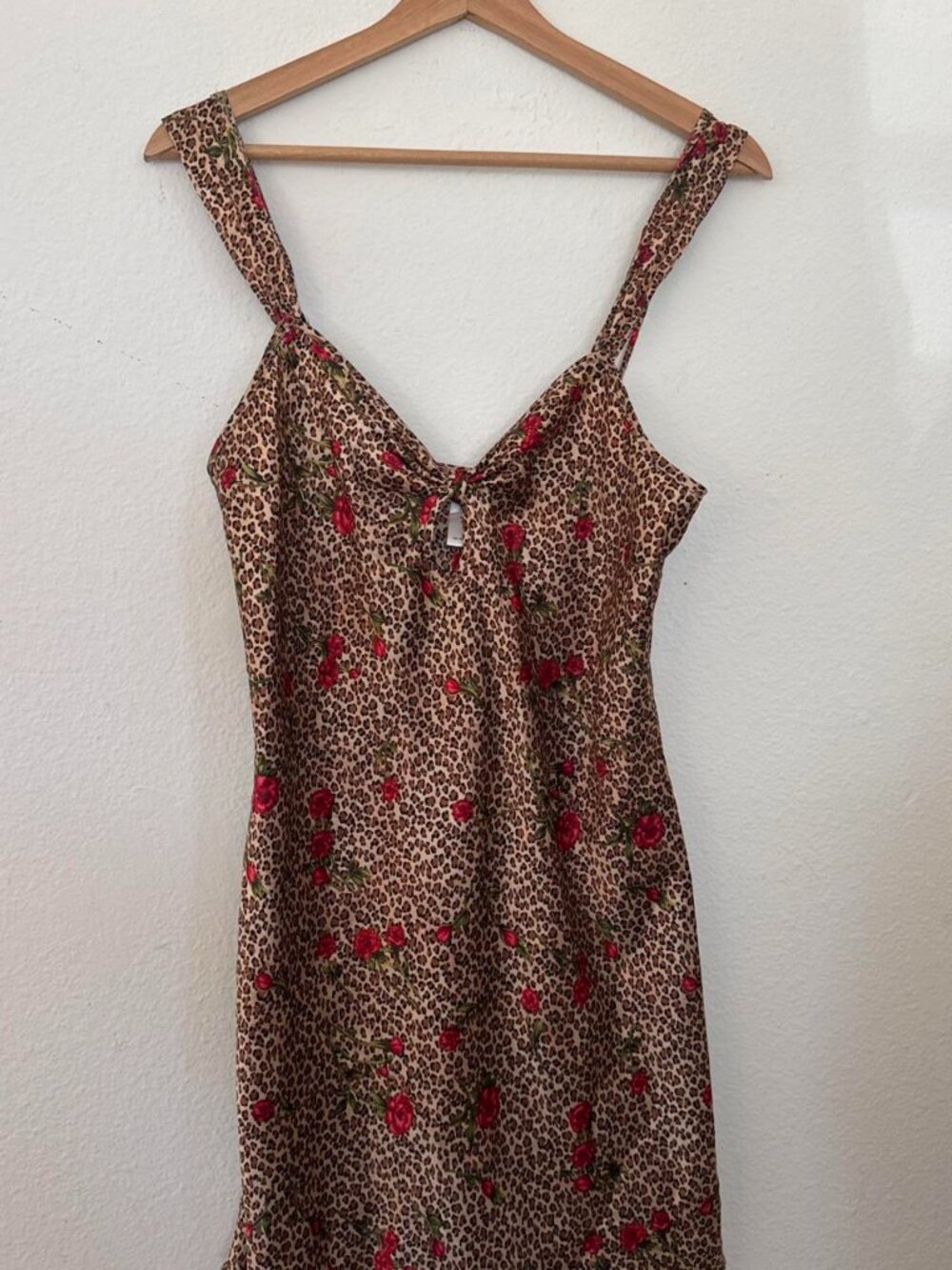 Inner Most brown leopard print with red floral accents polyester mini dress in